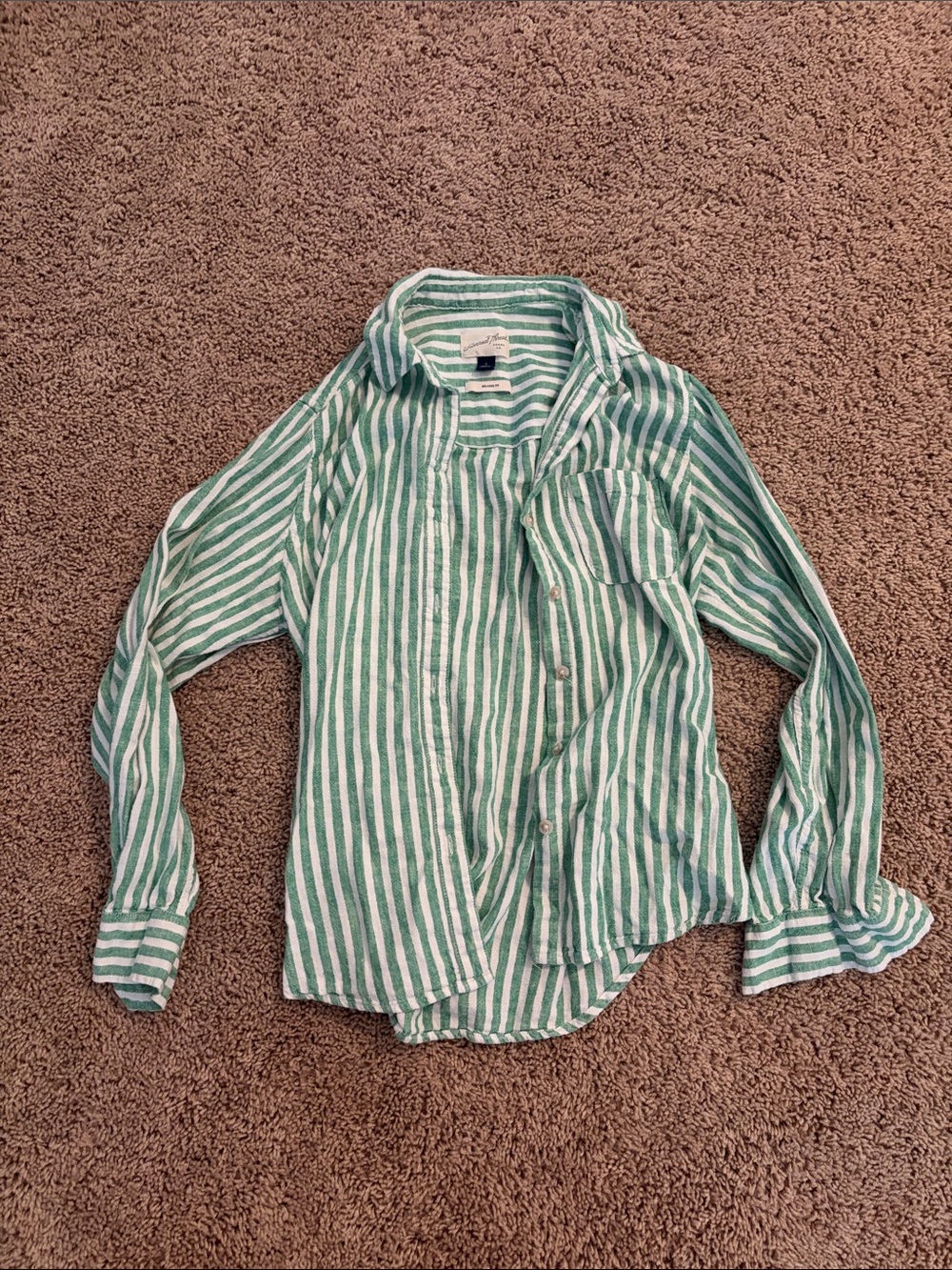 Universal Thread Green and White Striped Relaxed Button-Up